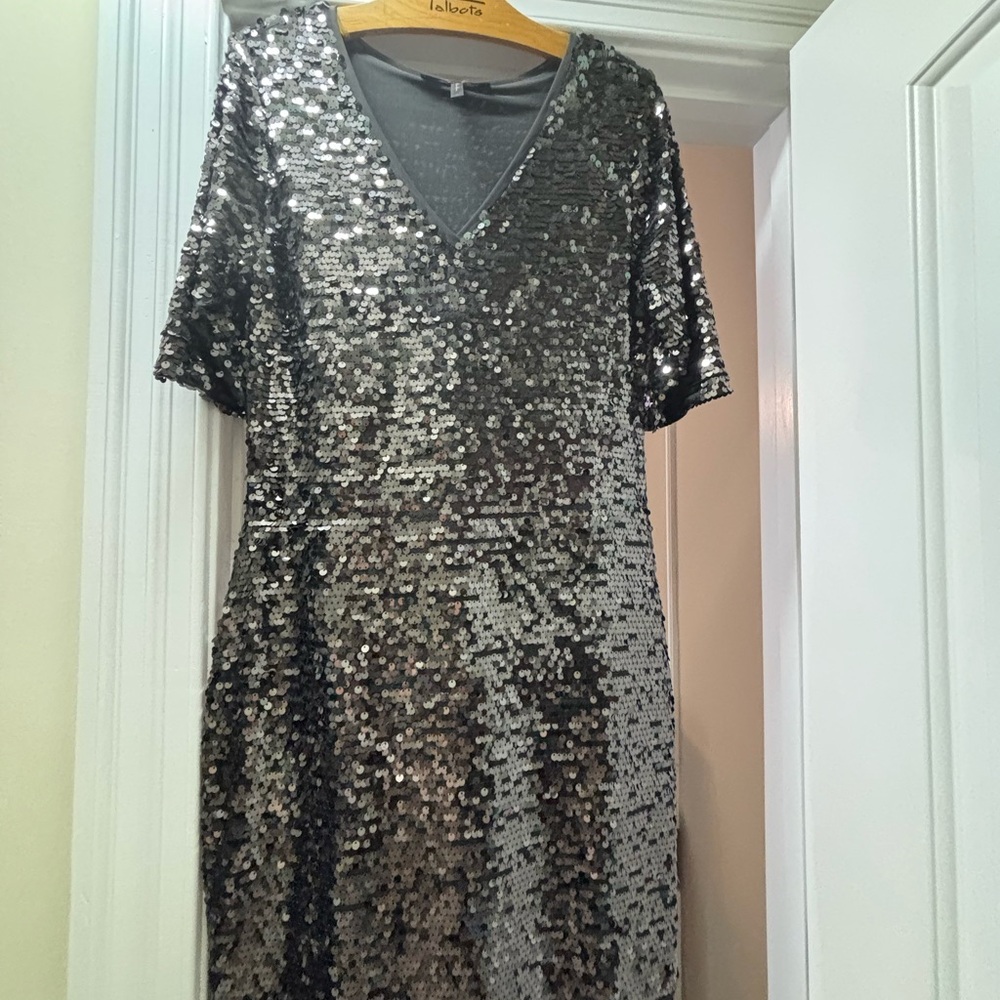 BCBGMaxAzria Silver Sequin Mini Dress